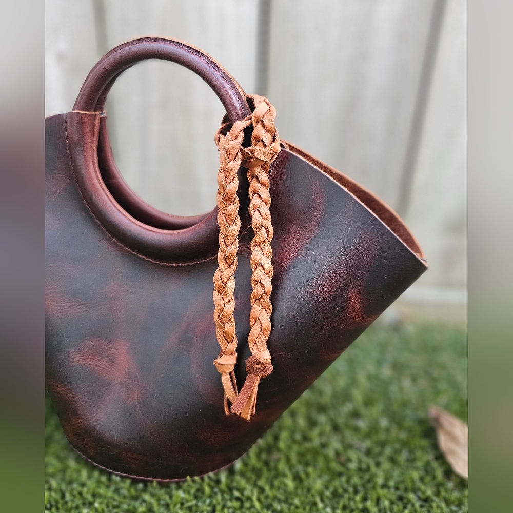 Braided Genuine Slim LEATHER Tassel Charm*Brown Tan*Wrap Around For Handbag